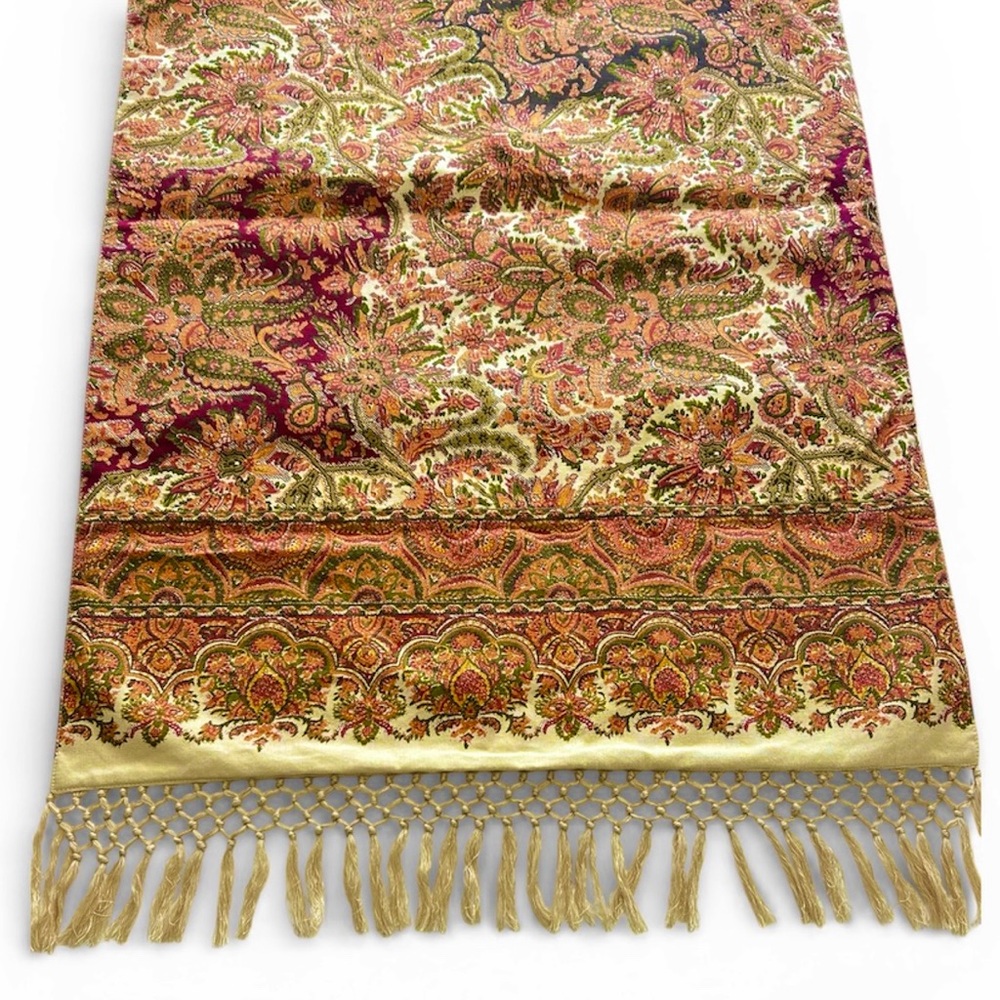Pottery Barn Mira Paisley Table Runner 22x70 Tapestry Red Gold Green Boho 2008